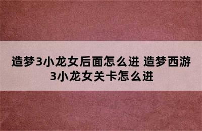 造梦3小龙女后面怎么进 造梦西游3小龙女关卡怎么进